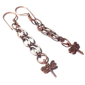 Dainty Boho Dragonfly Earrings Rose Gold Copper